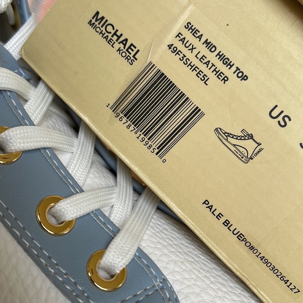 MICHAEL KORS
SHEA MID HIGH TOP
FAUX LEATHER
49F3SHFESL
PALE BLUE 
NEW - Picture 3 of 16